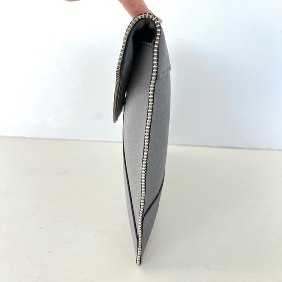 REBECCA MINKOFF Leo Gray Safiano Structure Leather Zipper Accent Envelope Clutch - Picture 12 of 16